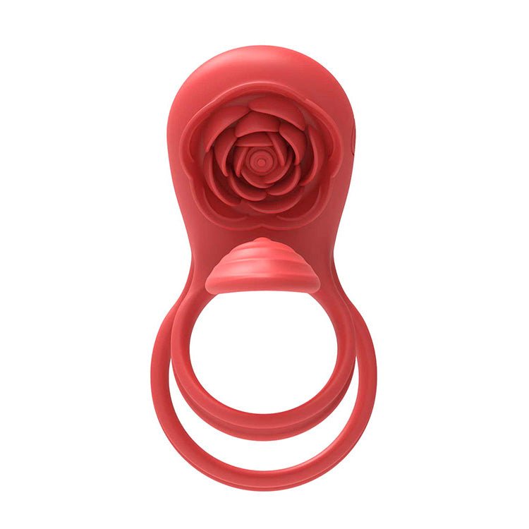 Adam & Eve VIBRATING ROSE GIRTH ENHANCER - Red USB Rechargeable Vibrating Cock & Ball Rings - Silk and Sin