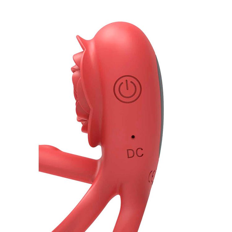 Adam & Eve VIBRATING ROSE GIRTH ENHANCER - Red USB Rechargeable Vibrating Cock & Ball Rings - Silk and Sin