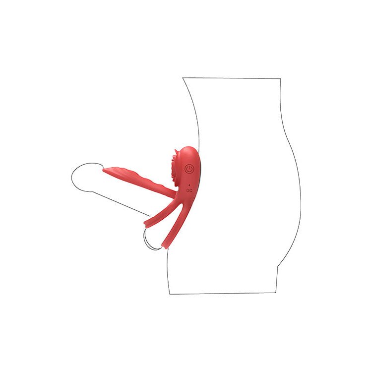 Adam & Eve VIBRATING ROSE GIRTH ENHANCER - Red USB Rechargeable Vibrating Cock & Ball Rings - Silk and Sin