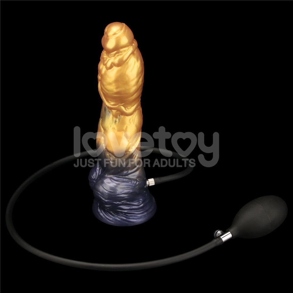 Aerosx 10 Inch Dual Density Inflatable Dildo - Gold/Blue 33 cm Inflatable Fantasy Dildo - Silk and Sin
