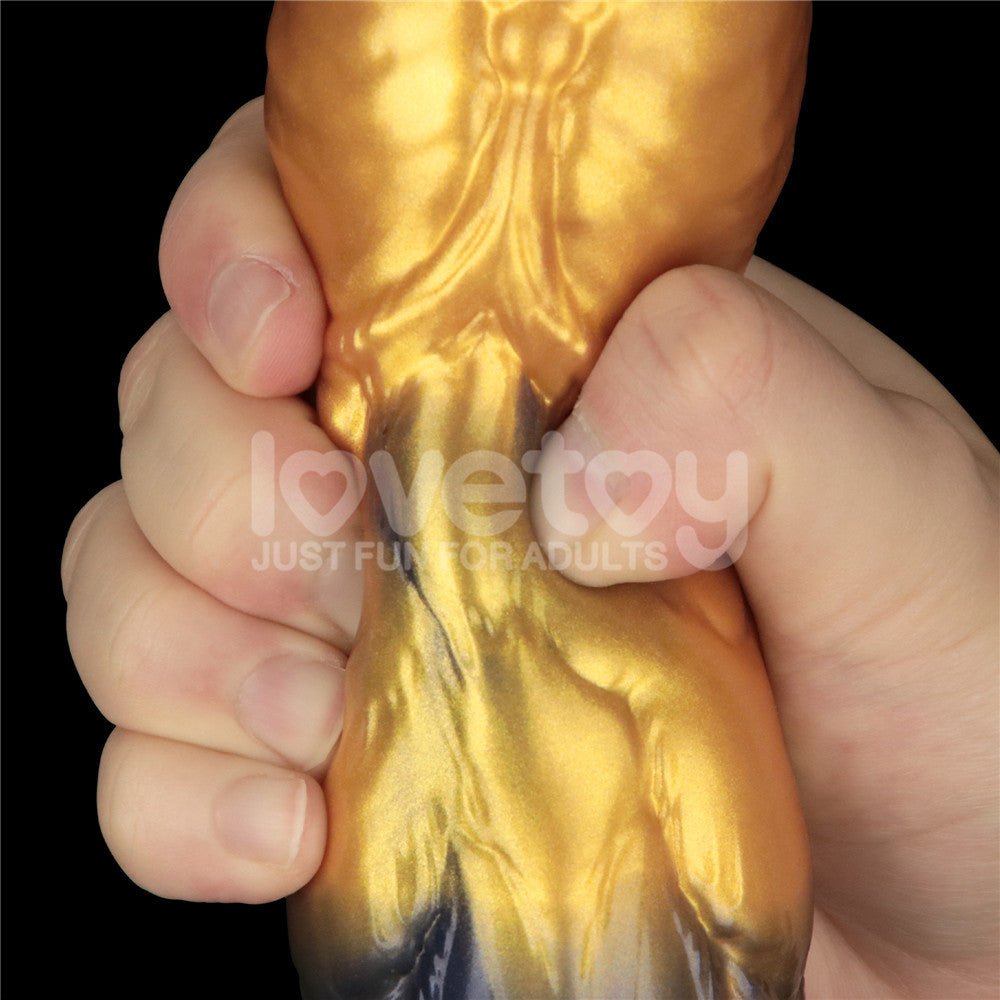 Aerosx 10 Inch Dual Density Inflatable Dildo - Gold/Blue 33 cm Inflatable Fantasy Dildo - Silk and Sin