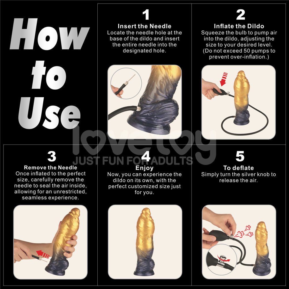 Aerosx 10 Inch Dual Density Inflatable Dildo - Gold/Blue 33 cm Inflatable Fantasy Dildo - Silk and Sin