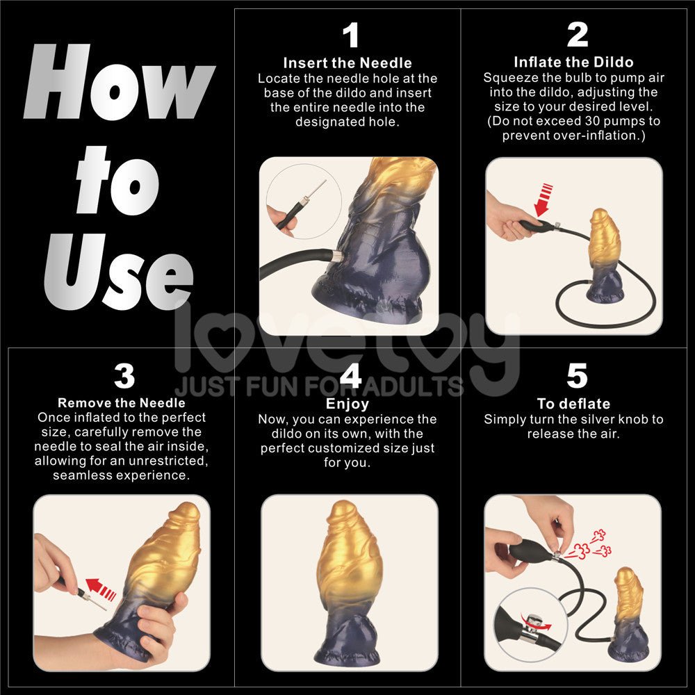 Aerosx 7.5 Inch Dual Density Inflatable Dildo - Gold/Blue 24 cm Inflatable Fantasy Dildo - Silk and Sin