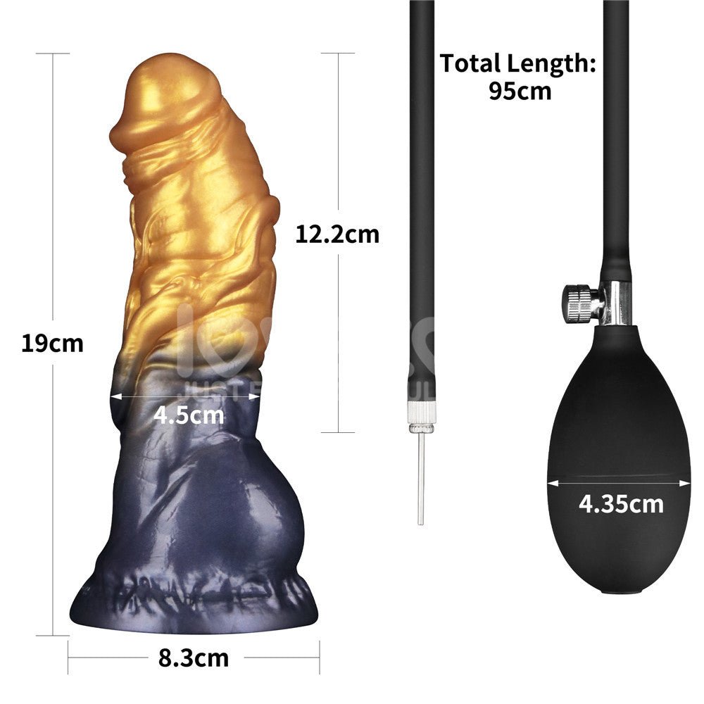 Aerosx 7.5 Inch Dual Density Inflatable Dildo - Gold/Blue 24 cm Inflatable Fantasy Dildo - Silk and Sin