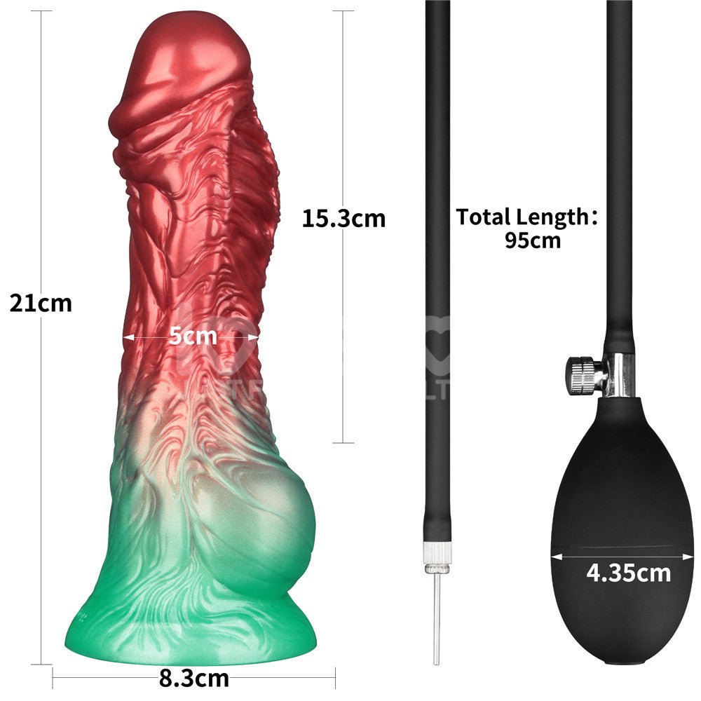 Aerosx 8 Inch Dual Density Inflatable Dildo - Red/Green 28 cm Inflatable Fantasy Dildo - Silk and Sin