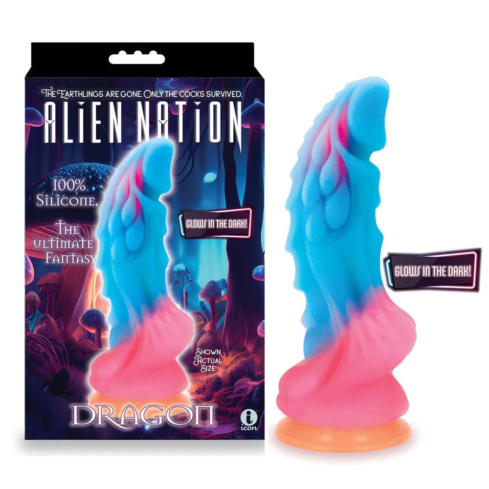 Alien Nation - Glow Dragon - Glow in Dark Rainbow 22.9 cm Fantasy Dong - silkandsin