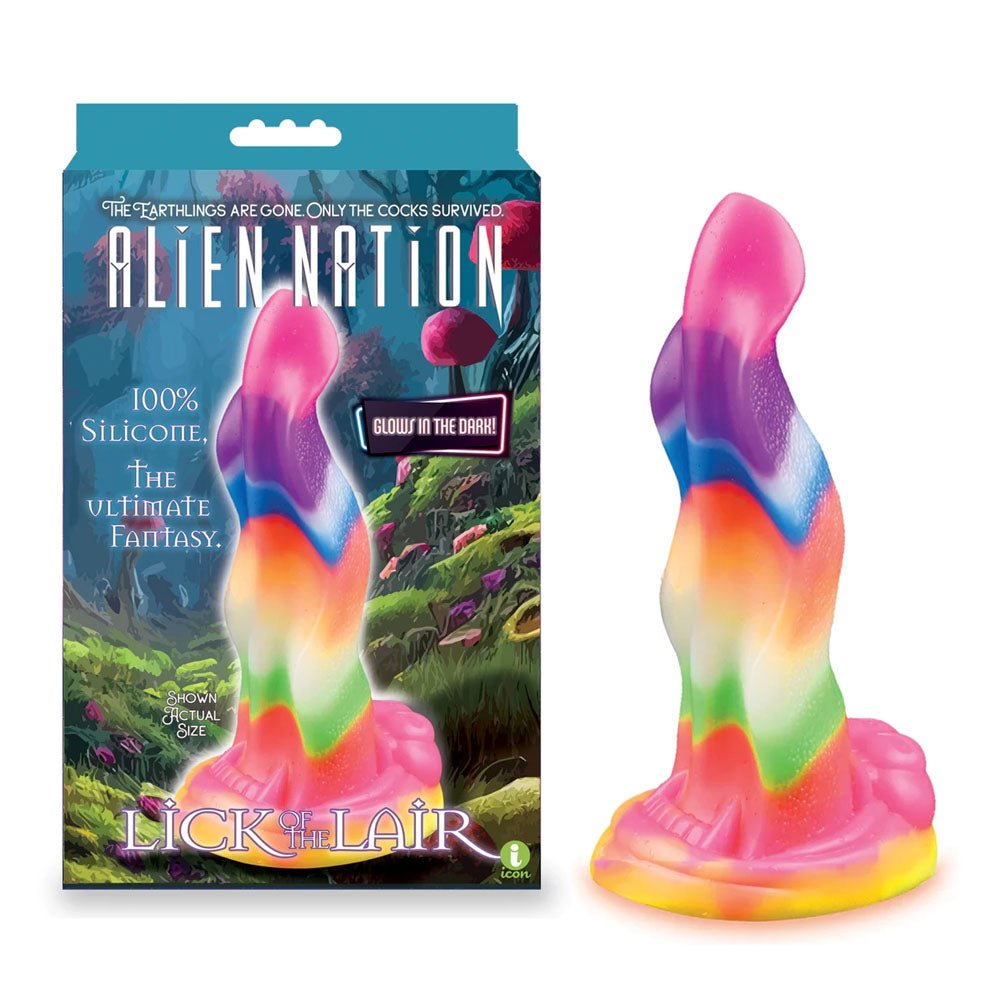 Alien Nation - Lick Of The Lair - Glow in Dark Rainbow 17.8 cm Fantasy Dong - Silk and Sin
