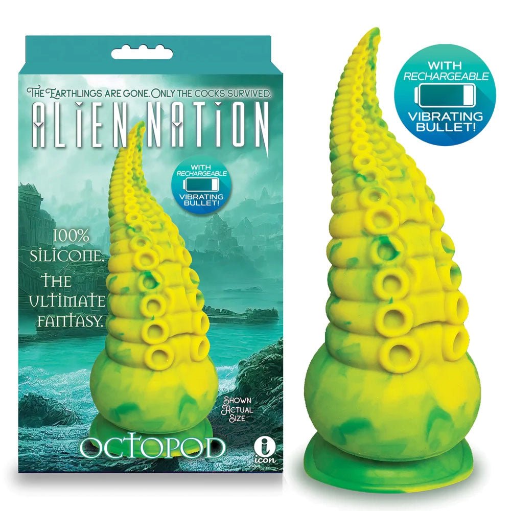 Alien Nation - Octopod - Yellow/Green 22.9 cm USB Rechargeable Vibrating Fantasy Dong - Silk and Sin