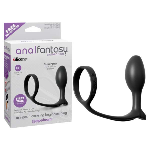 Anal Fantasy Collection Ass - Gasm Cock Ring Beginners Plug - Black Cock Ring with Anal Plug - silkandsin