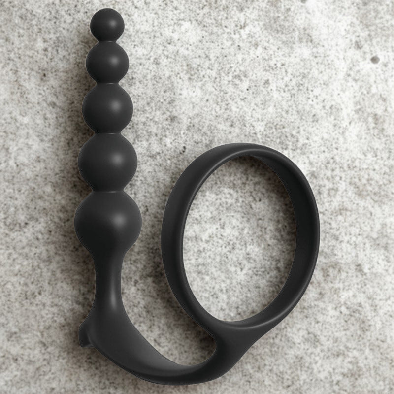 Anal Fantasy Collection Ass - Gasm Cockring Anal Beads - Black Cock Ring with Anal Plug - silkandsin