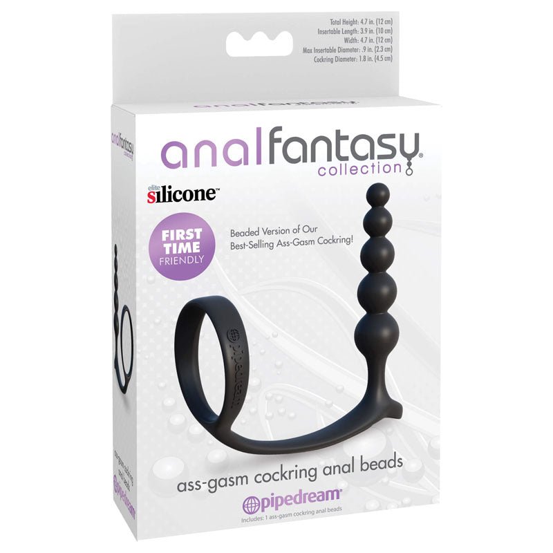 Anal Fantasy Collection Ass - Gasm Cockring Anal Beads - Black Cock Ring with Anal Plug - silkandsin