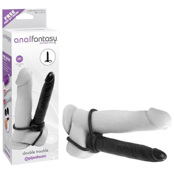 Anal Fantasy Collection Double Trouble - Black 13.1 cm (5.25'') Anal Dong & Cock Ring - silkandsin