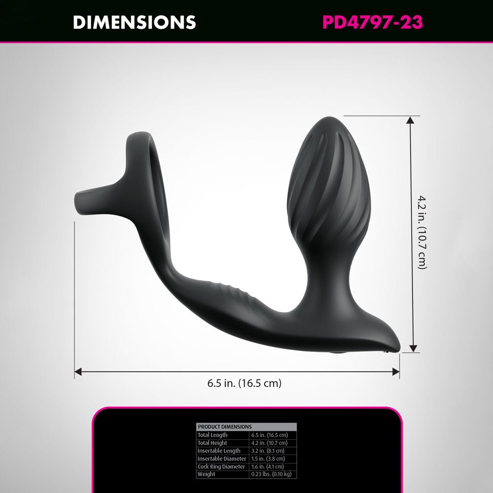Anal Fantasy Elite Ass - Gasm Gyro - Milk Pro - Black USB Rechargeable Gyrating Butt Plug with Cock Ring - silkandsin