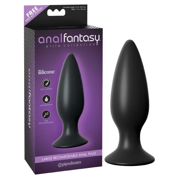 Anal Fantasy Elite Collection Large Rechargeable Anal Plug - Black 13.5 cm (5.3'') USB Rechargeable Vibrating Butt Plug - silkandsin