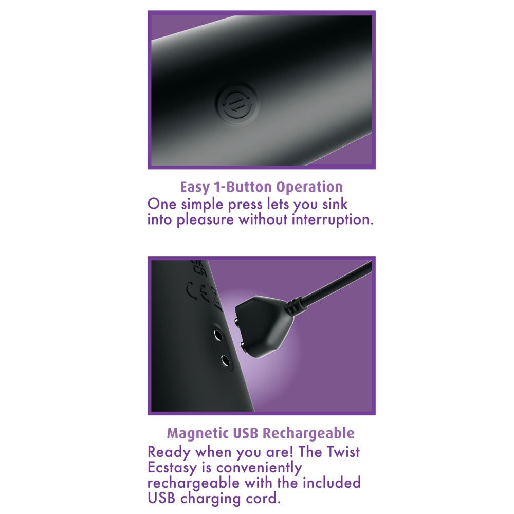 Anal Fantasy Elite Twist Ecstasy - Black - Black 24.1 cm USB Rechargeable Twisting & Thrusting Anal Vibrator - Silk and Sin