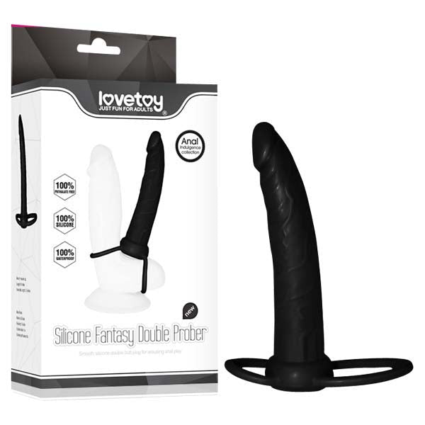 Anal Indulgence Collection Silicone Fantasy Double Prober - Black 15.2 cm (6'') Anal Dong & Cock Ring - Silk and Sin