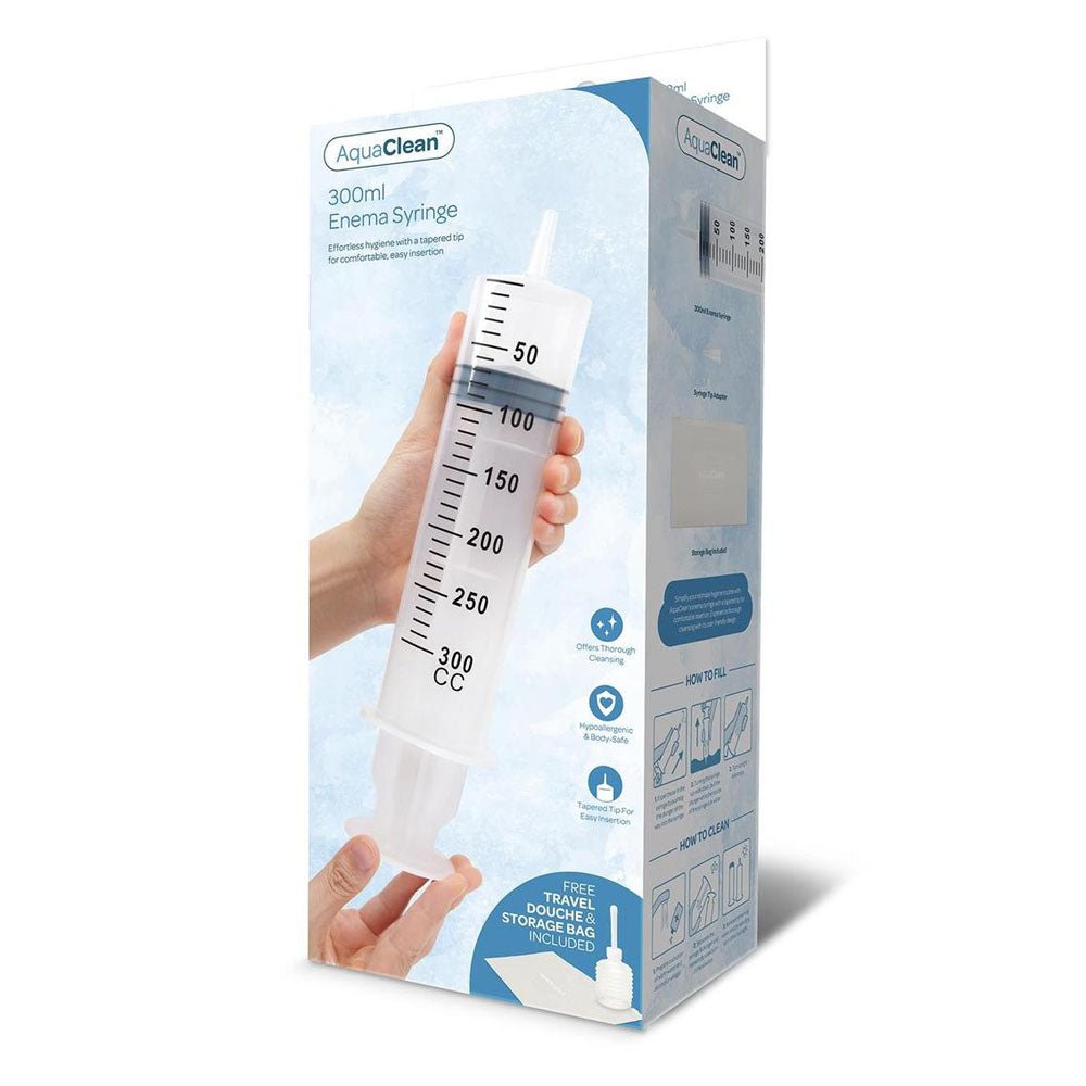AquaClean 300ml Enema Syringe - 300 ml Capacity with Free Travel Douche Included - Silk and Sin