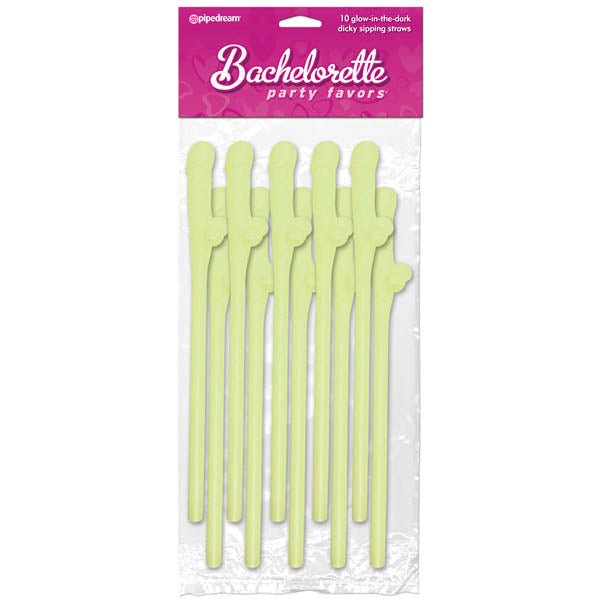 Bachelorette Party Favors - Dicky Sipping Straws - Glow in the Dark Straws - Set of 10 - silkandsin