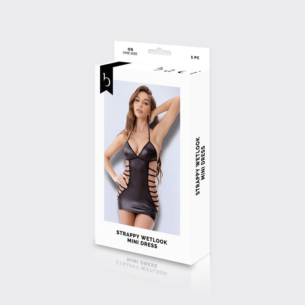 BACI WL Strappy Wetlook Mini Dress - Black - One Size - Silk and Sin