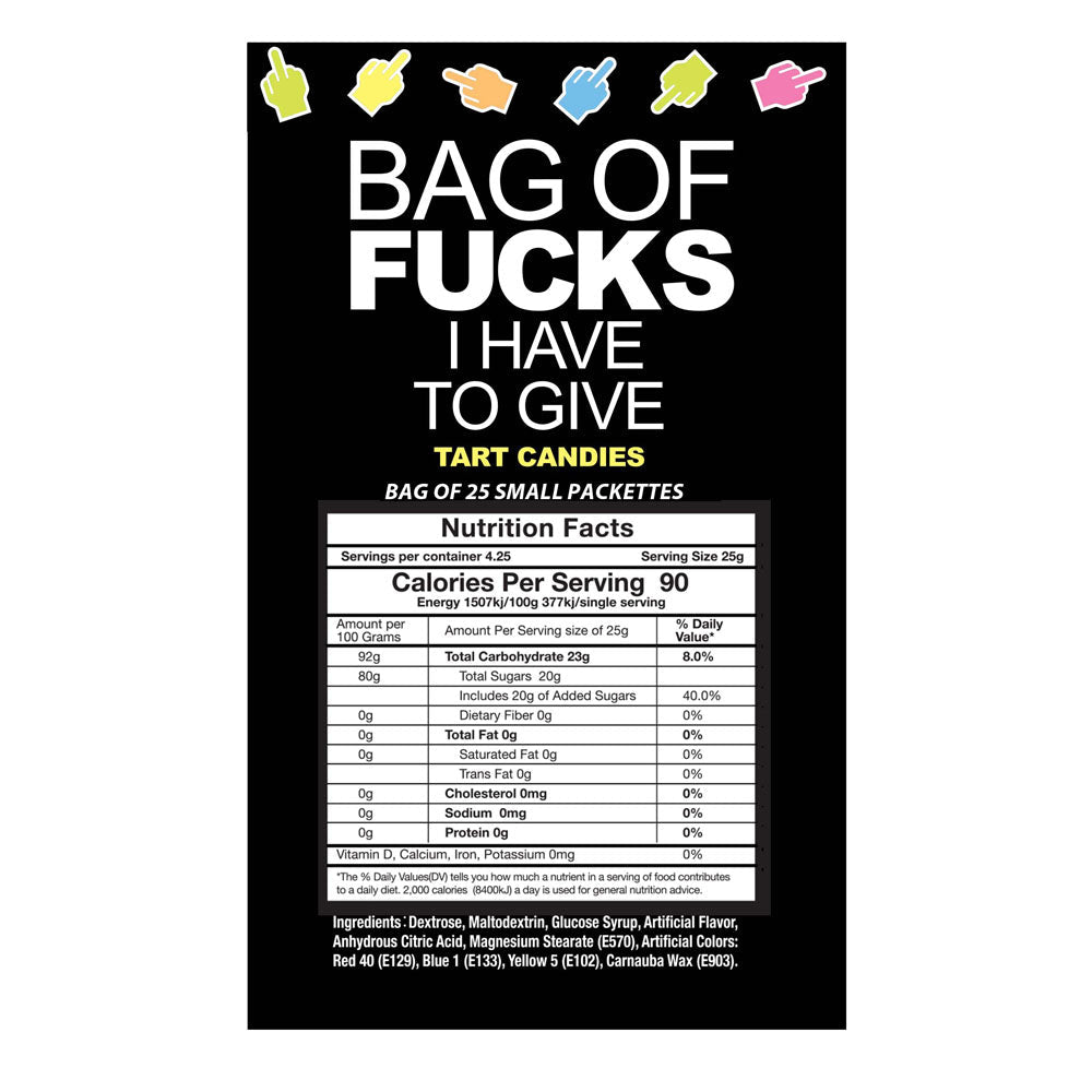 Bag Of Fucks I Have To Give - Bag of 25 - Fruit Flavoured Lollies - Bag of 25 Mini Packs - silkandsin