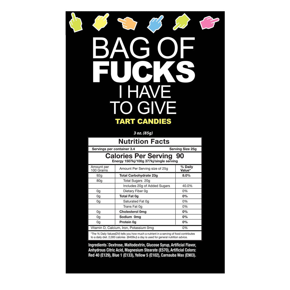 Bag Of Fucks I Have To Give - Fruit Flavoured Lollies - 85 gram Bag - Silk and Sin
