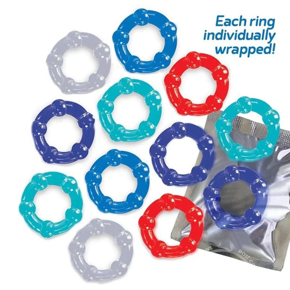 Baller's Dozen - Beaded - Individually Wrapped Cock Rings - Pack of 12 - Silk and Sin