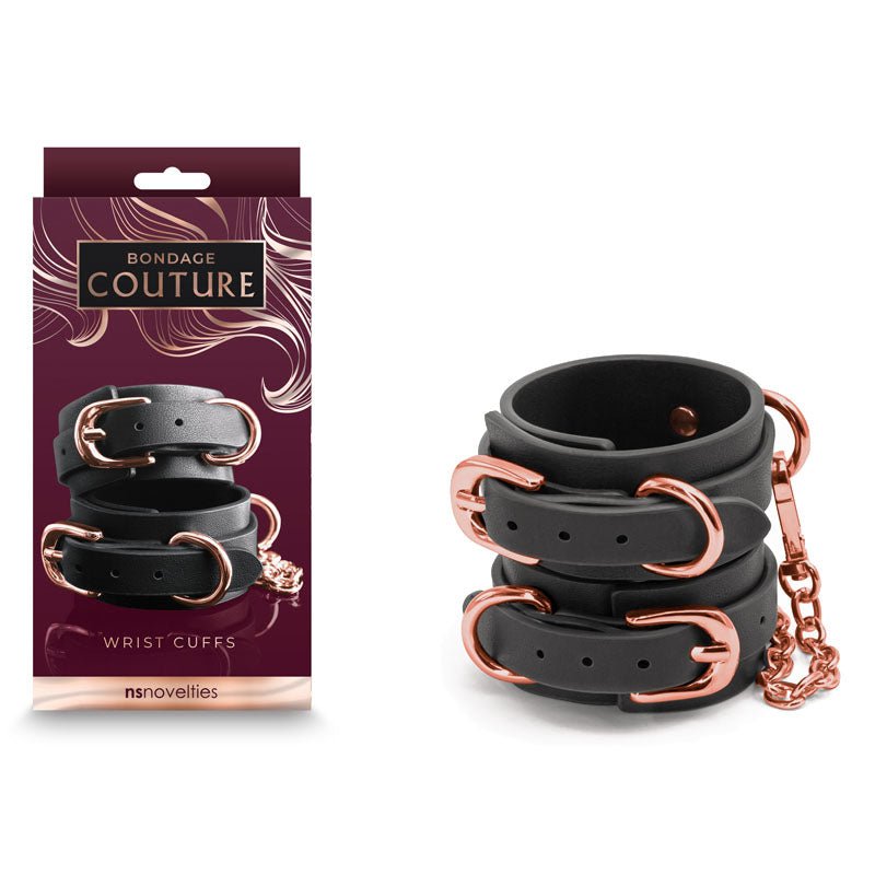 Bondage Couture Wrist Cuffs - Black - Black Restraints - Silk and Sin