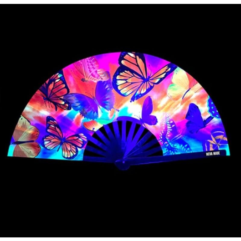 Butterfly Garden Blacklight Folding Fan - Silk and Sin