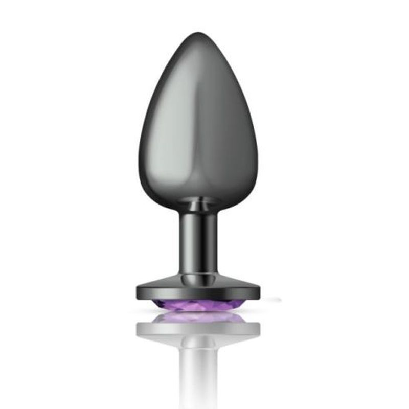 Cheeky Charms Gunmetal Round Butt Plug w Purple Jewel Large - Silk and Sin