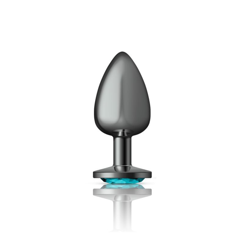 Cheeky Charms Gunmetal Round Butt Plug w Teal Jewel Large - Silk and Sin