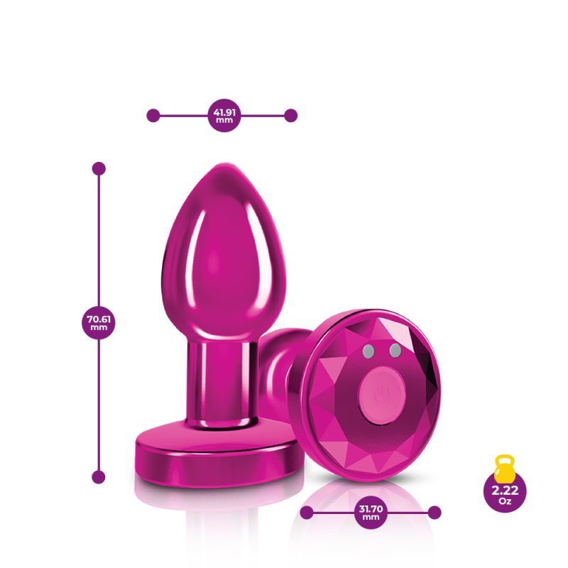 Cheeky Charms Pink Rechargeable Vibrating Metal Butt Plug w Remote Small - Silk and Sin
