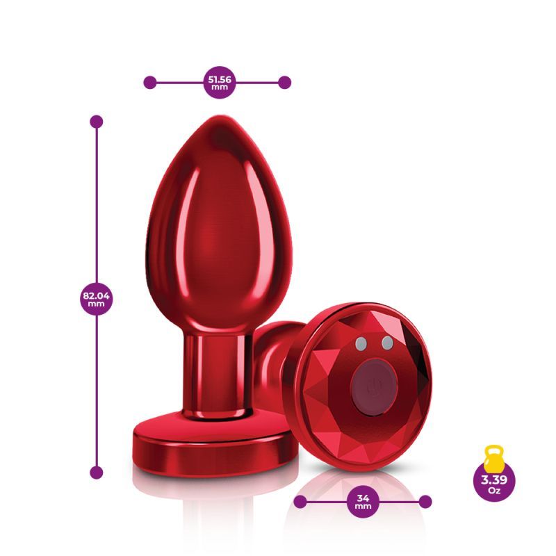 Cheeky Charms Red Rechargeable Vibrating Metal Butt Plug w Remote Medium - Silk and Sin