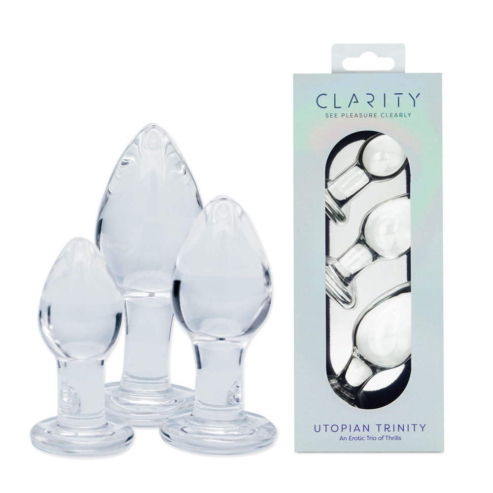 Clarity - Utopian Trinity - Clear Glass Butt Plugs - Set of 3 Sizes - Silk and Sin