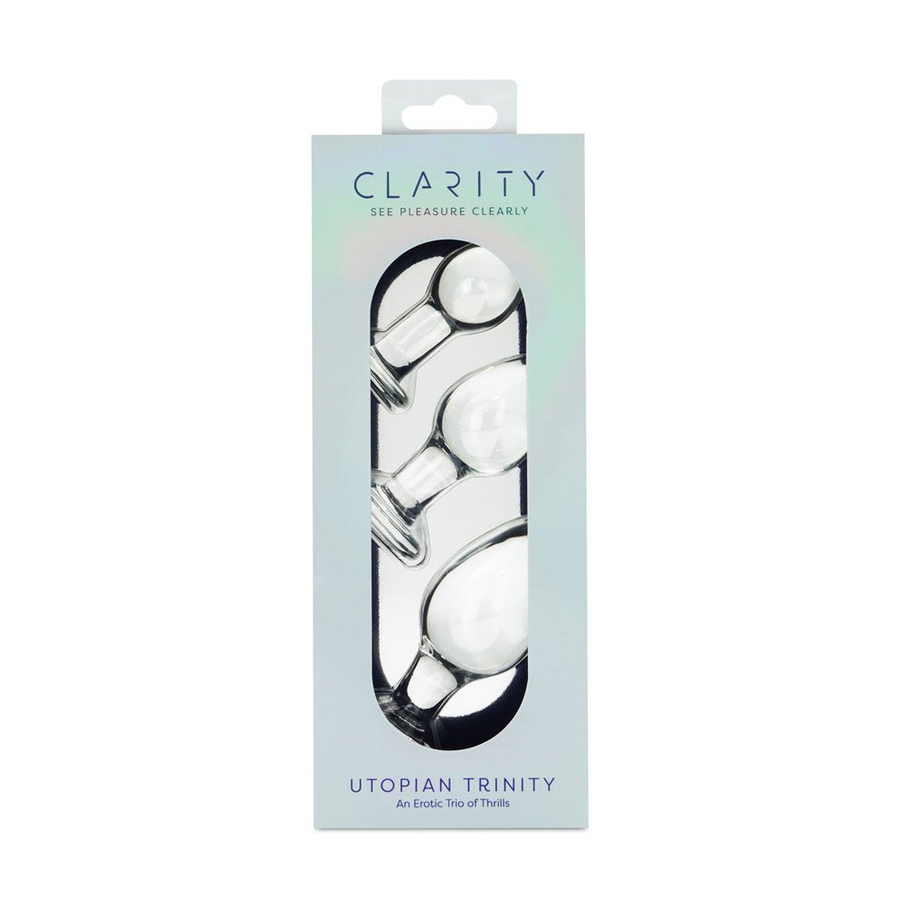 Clarity - Utopian Trinity - Clear Glass Butt Plugs - Set of 3 Sizes - Silk and Sin