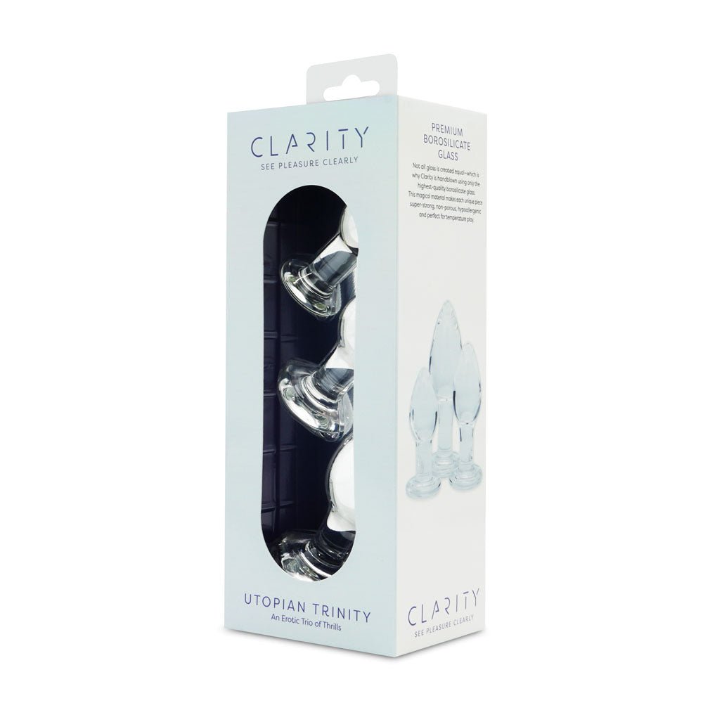 Clarity - Utopian Trinity - Clear Glass Butt Plugs - Set of 3 Sizes - Silk and Sin