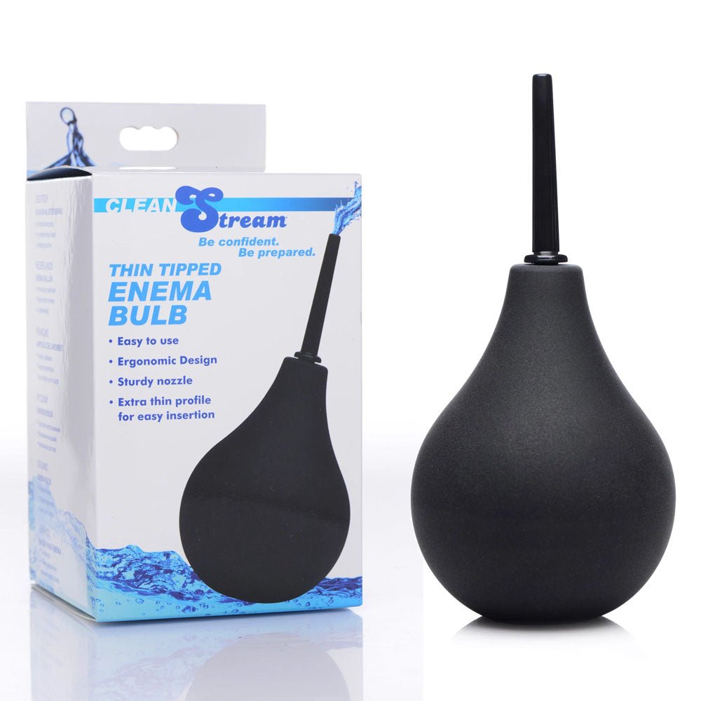 CleanStream Thin Tip Silicone Enema Bulb - Black Unisex Douche - Silk and Sin