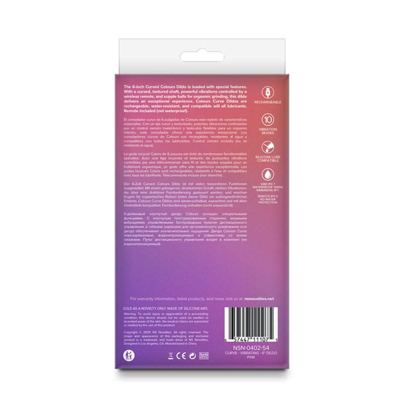 Colours Curve - Vibrating 6'' Dildo - Pink - Pink 16.4 cm USB Rechargeable Vibrating Dildo with Wireless Remote - Silk and Sin