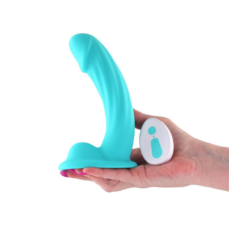 Colours Curve - Vibrating 6'' Dildo - Teal - Teal 16.4 cm USB Rechargeable Vibrating Dildo with Wireless Remote - Silk and Sin