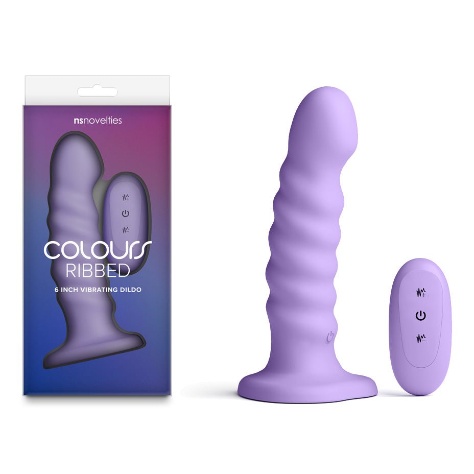Colours Ribbed - 6'' Vibrating Dildo - Purple - Purple 16.5 cm USB Rechargeable Vibrating Dildo with Wireless Remote - Silk and Sin