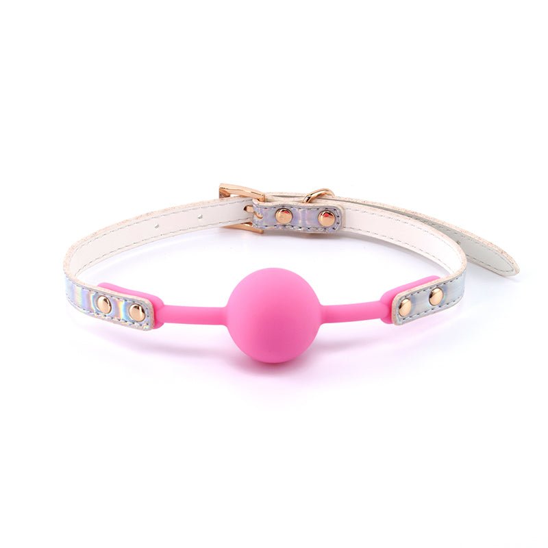 Cosmo Bondage Ball Gag - Rainbow - Metallic Rainbow/Pink Mouth Restraint - Silk and Sin