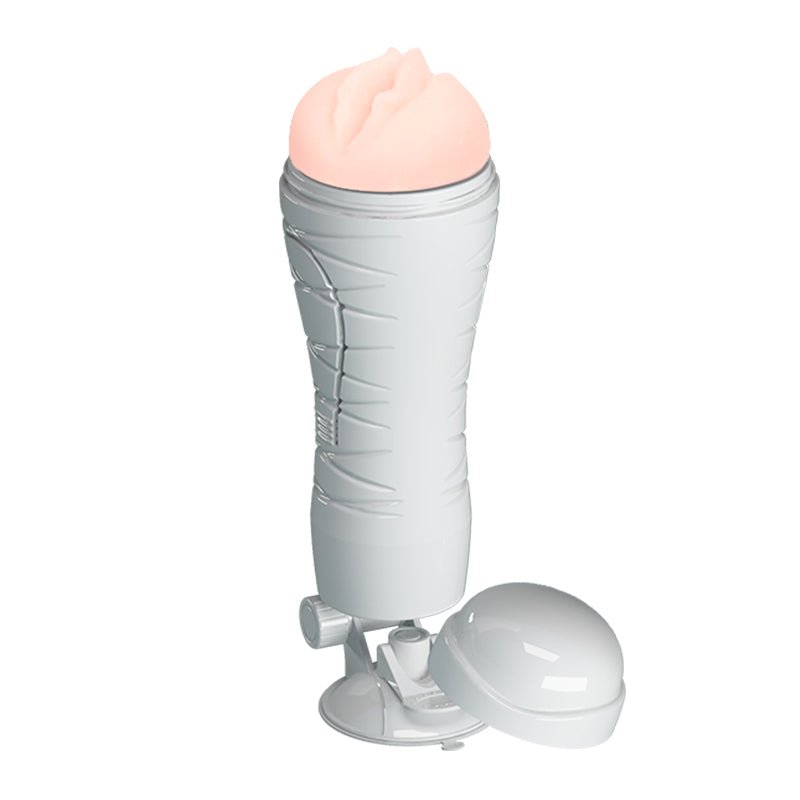 CRAZY BULL FLORA Vibrating Stroker - Flesh USB Rechargeable Vibrating Squeezeable Vagina Stroker with Suction Base - Silk and Sin