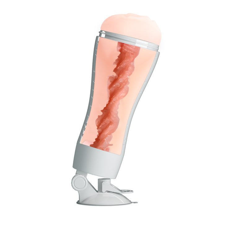 CRAZY BULL FLORA Vibrating Stroker - Flesh USB Rechargeable Vibrating Squeezeable Vagina Stroker with Suction Base - Silk and Sin