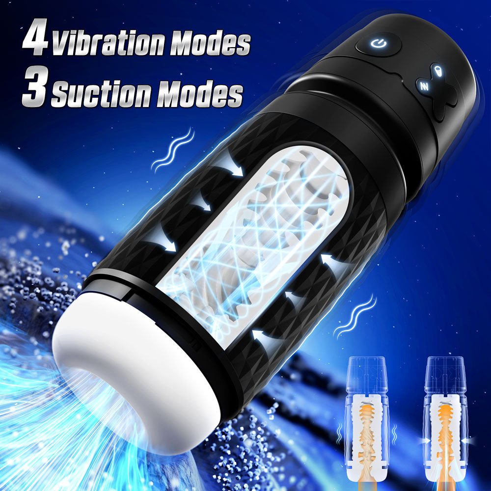 CyberSkin The Warrior - Black USB Rechargeable Sucking & Vibrating Auto Masturbator - Silk and Sin