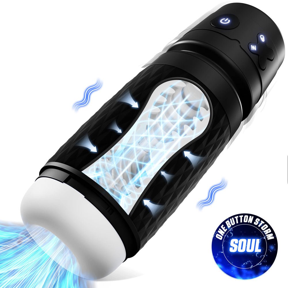 CyberSkin The Warrior - Black USB Rechargeable Sucking & Vibrating Auto Masturbator - Silk and Sin