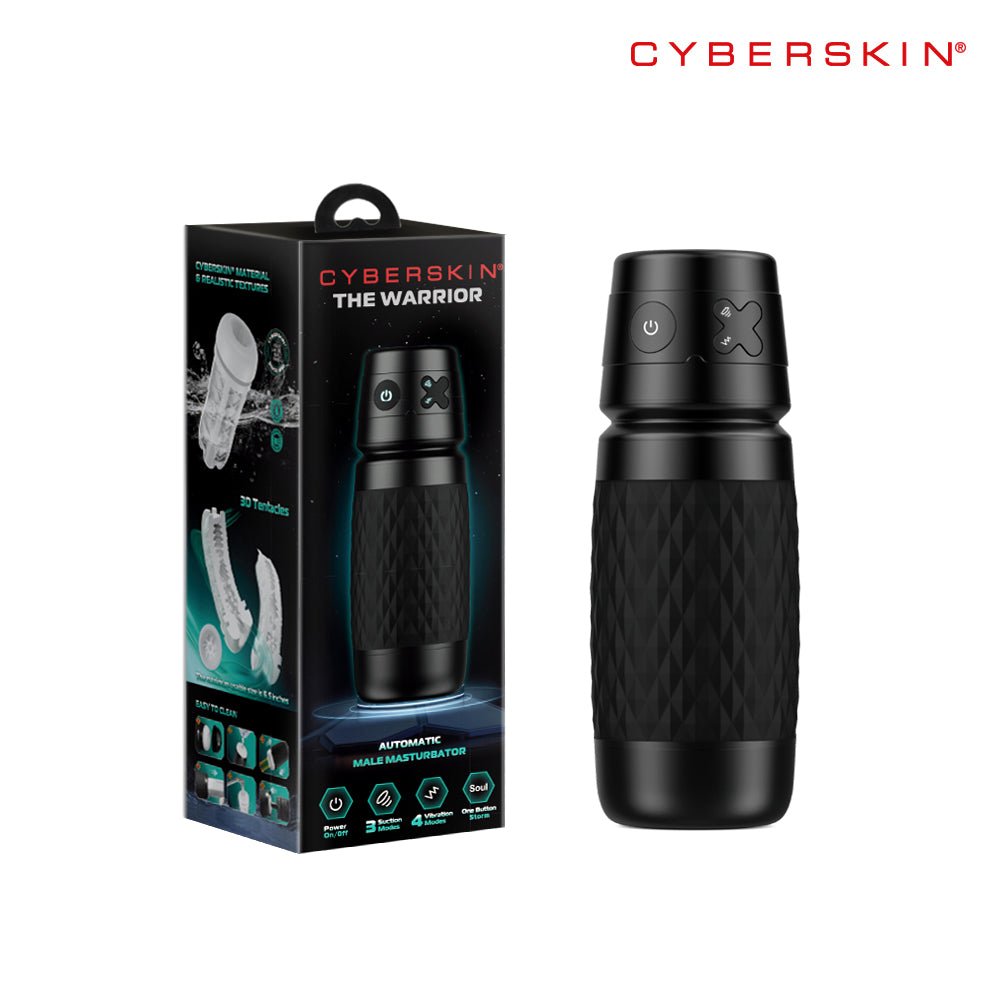 CyberSkin The Warrior - Black USB Rechargeable Sucking & Vibrating Auto Masturbator - Silk and Sin