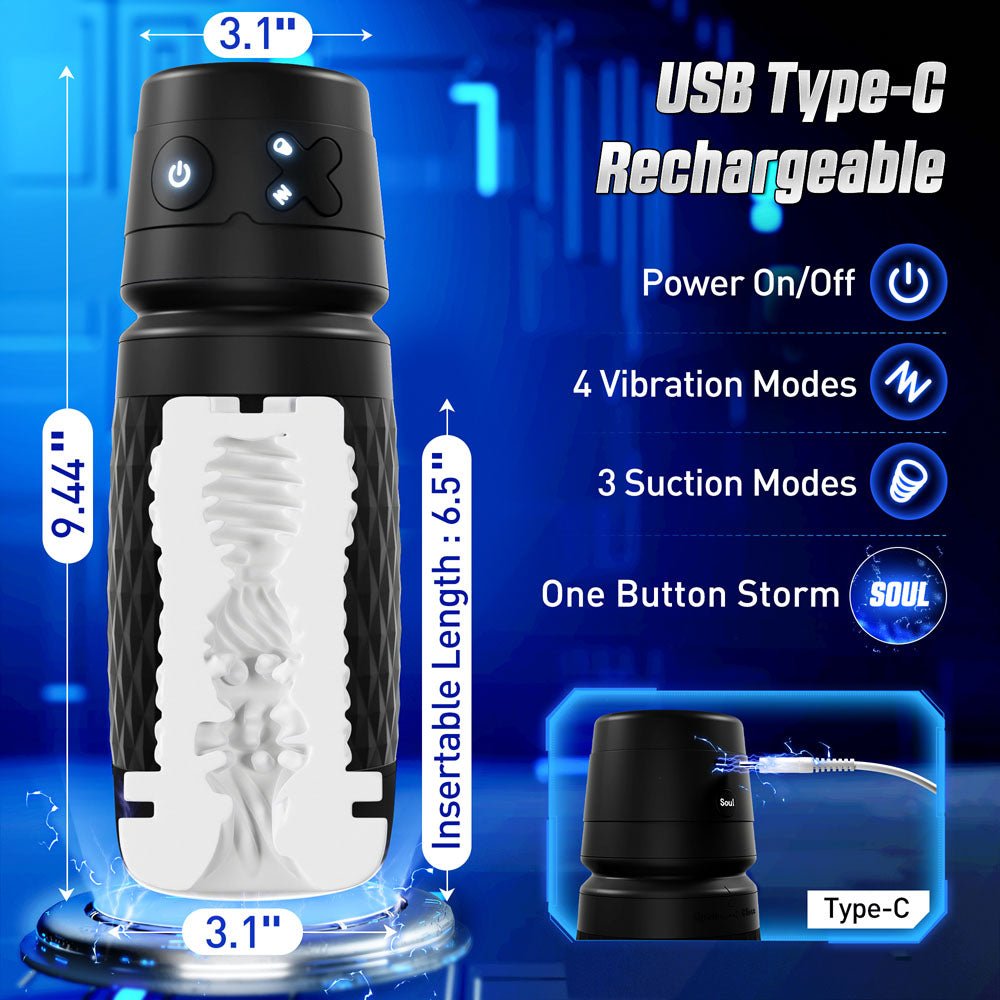 CyberSkin The Warrior - Black USB Rechargeable Sucking & Vibrating Auto Masturbator - Silk and Sin