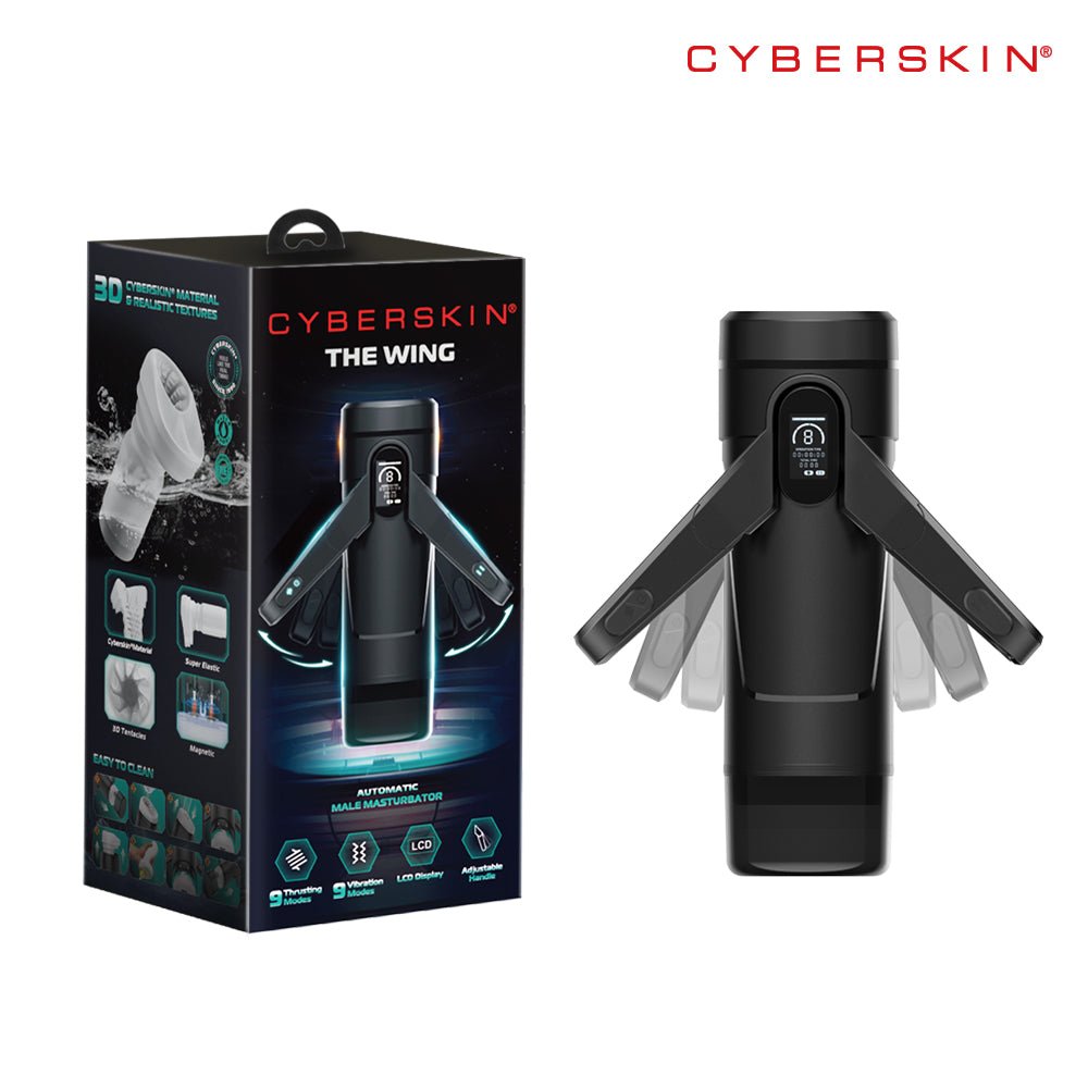 CyberSkin The Wing - Black USB Rechargeable Thrusting & Massaging Auto Masturbator with Heater - Silk and Sin