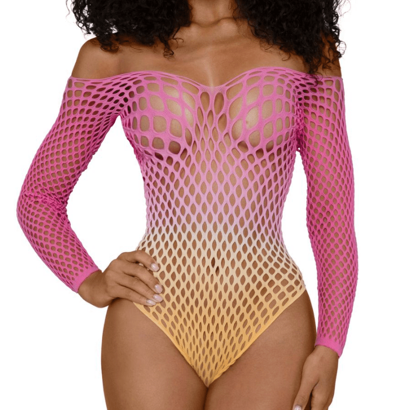 DreamGirl Fishnet Off The Shoulder Bodysuit Black - Silk and Sin