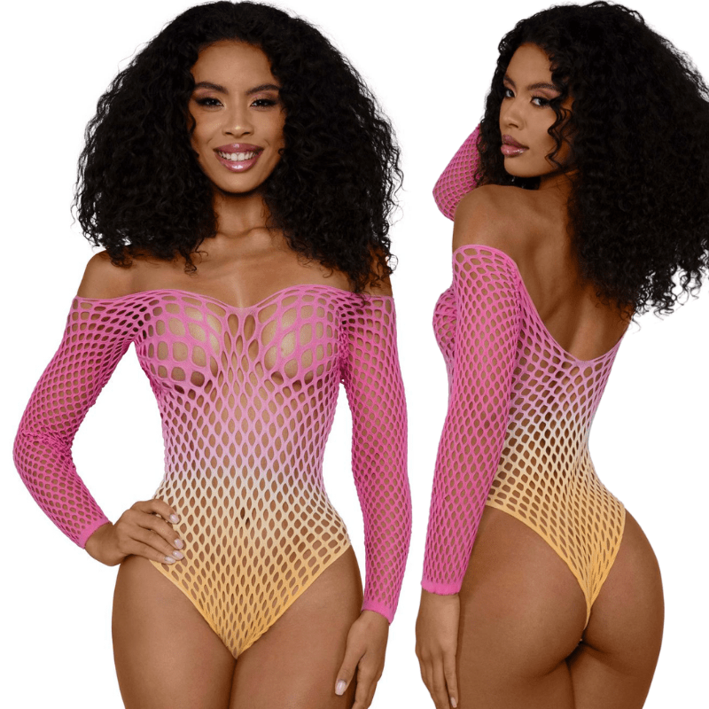 DreamGirl Fishnet Off The Shoulder Bodysuit Black - Silk and Sin