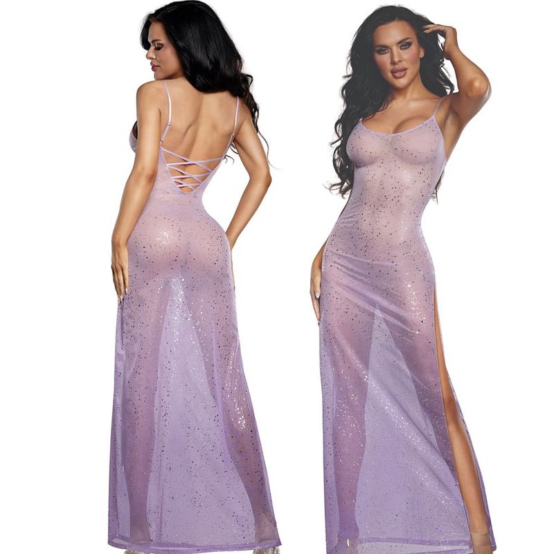 DreamGirl Ombre Glitter Mesh Gown Lilac - Silk and Sin